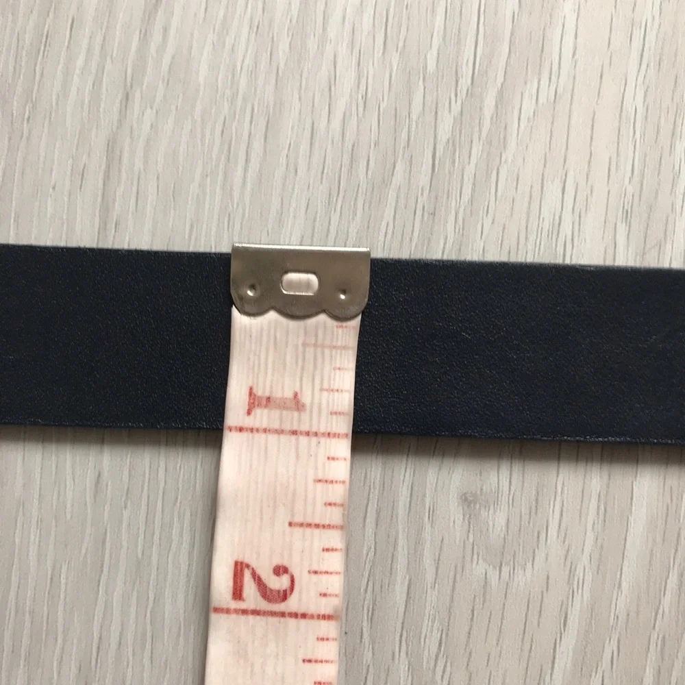 WOMENS NAVY LEATHER BELT SKINNY DRESS CASUAL ROUND BUCKLE BLUE SMALL